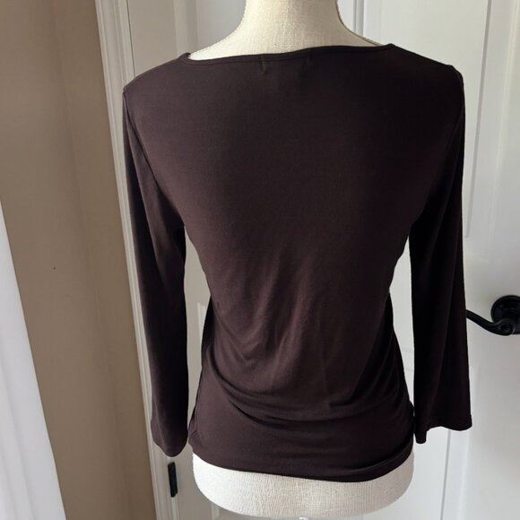 Banana Republic - Brown Stretch Long Sleeve Keyhole Neck Shirt Top (Size: M) - Picture 2 of 5